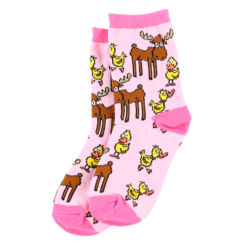 Duck and Moose Pink Kids Socks - Large (2-5)