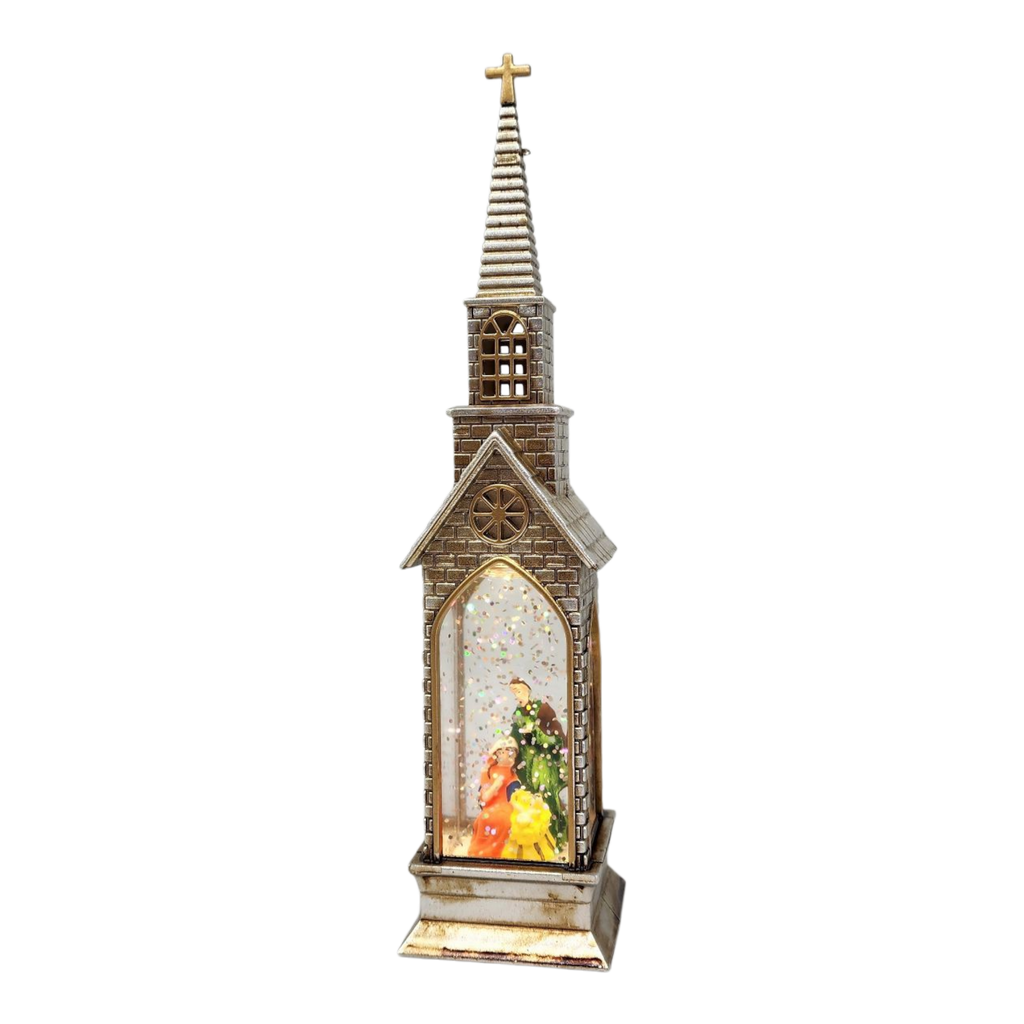 Lighted Church Waterglobe -  Holy Family