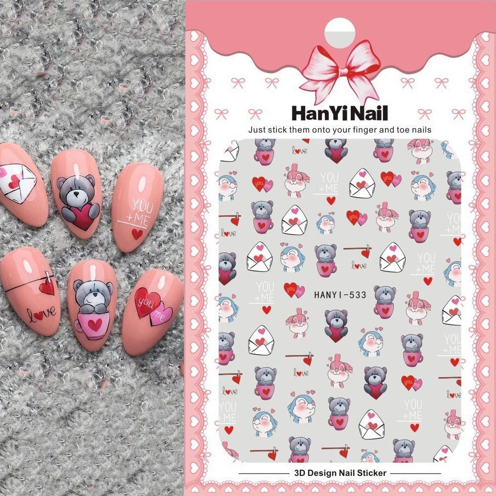 Valentines Love Letter Flower 3d Sliders for Nails Inscriptions Nail Art Decoration Water Sticker Tips Accessories Nail Sequins Laser Heart Nail Supplies Sparkle Nail Accessories Star Accessories Heart Nail Art Manicure Slider Stickers Glitter Decals