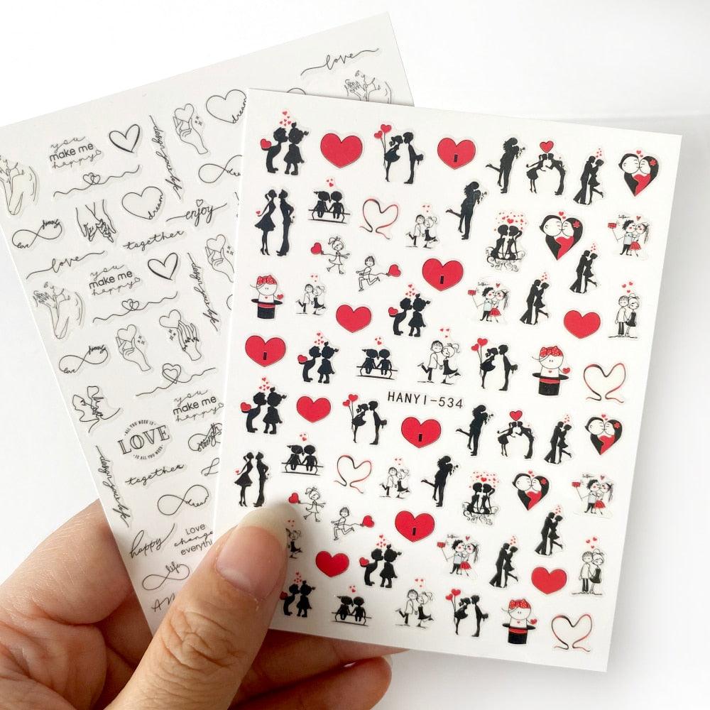 Valentines Love Letter Flower 3d Sliders for Nails Inscriptions Nail Art Decoration Water Sticker Tips Accessories Nail Sequins Laser Heart Nail Supplies Sparkle Nail Accessories Star Accessories Heart Nail Art Manicure Slider Stickers Glitter Decals