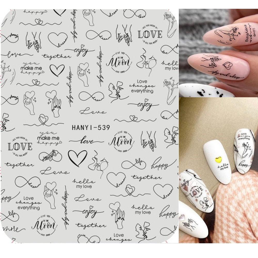 Valentines Love Letter Flower 3d Sliders for Nails Inscriptions Nail Art Decoration Water Sticker Tips Accessories Nail Sequins Laser Heart Nail Supplies Sparkle Nail Accessories Star Accessories Heart Nail Art Manicure Slider Stickers Glitter Decals