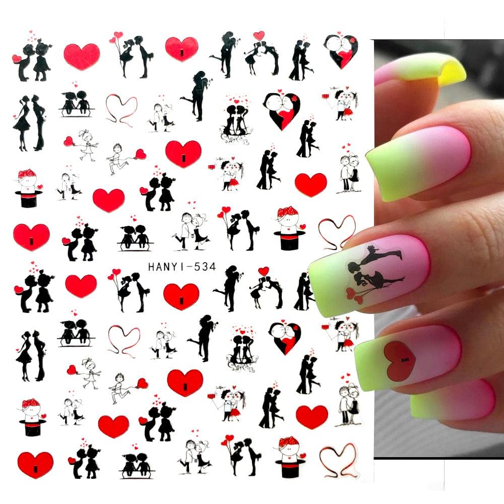 Valentines Love Letter Flower 3d Sliders for Nails Inscriptions Nail Art Decoration Water Sticker Tips Accessories Nail Sequins Laser Heart Nail Supplies Sparkle Nail Accessories Star Accessories Heart Nail Art Manicure Slider Stickers Glitter Decals