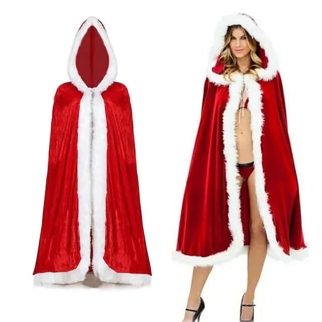 Velvet Hooded Cape Cloak Santa Cosplay Christmas Costumes Women