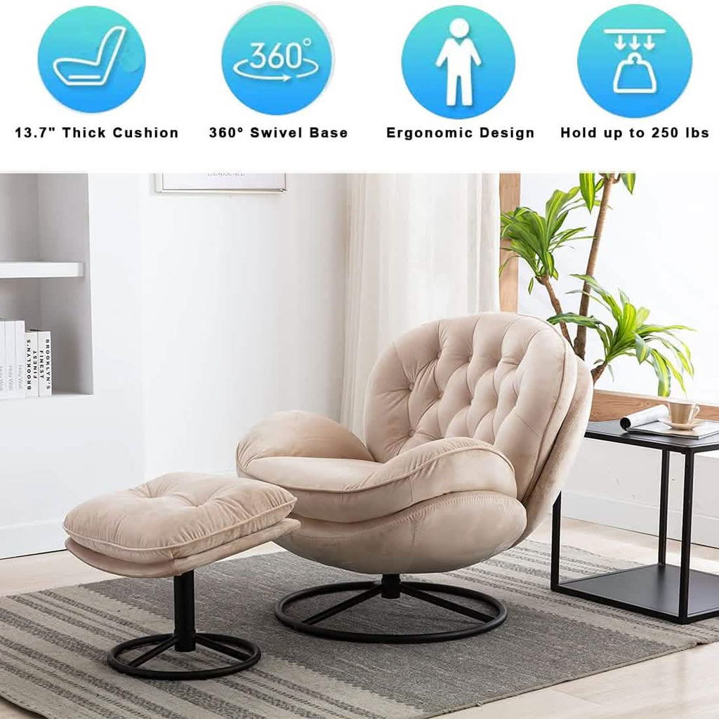 Velvet Swivel Accent Chair with Ottoman Set