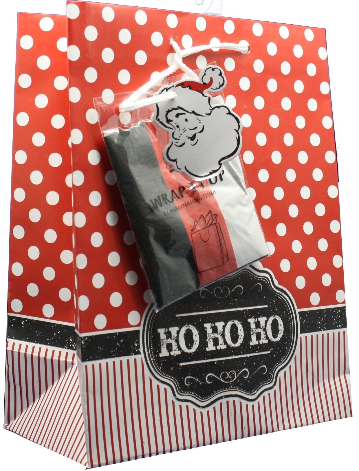 Large Gift Bag With Tissue - Spotted Ho Ho Ho