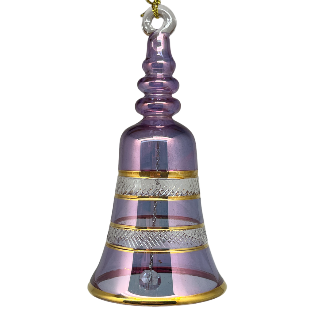 Gold Etched Glass Bell - Purple