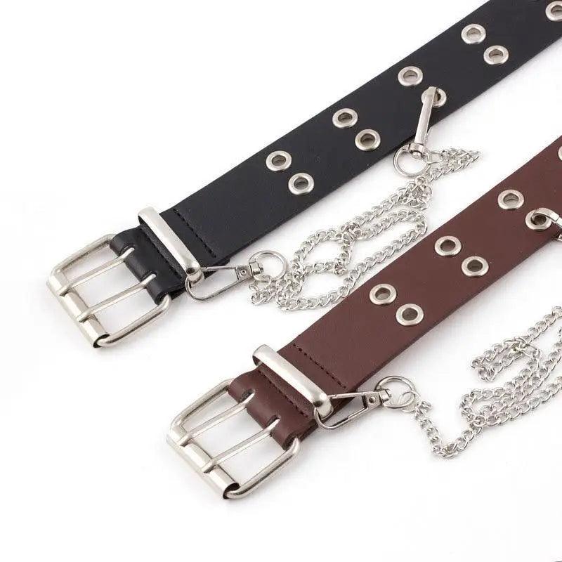 Vintage Adjustable Black Metal Waistband Buckle Leather Waistband For Jeans Trendy Women's Fashionable Design Waistbands 103cm