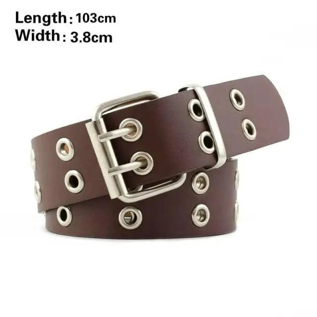 Vintage Adjustable Black Metal Waistband Buckle Leather Waistband For Jeans Trendy Women's Fashionable Design Waistbands 103cm