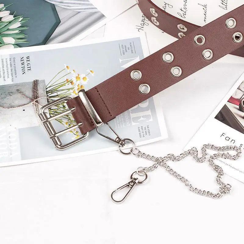 Vintage Adjustable Black Metal Waistband Buckle Leather Waistband For Jeans Trendy Women's Fashionable Design Waistbands 103cm