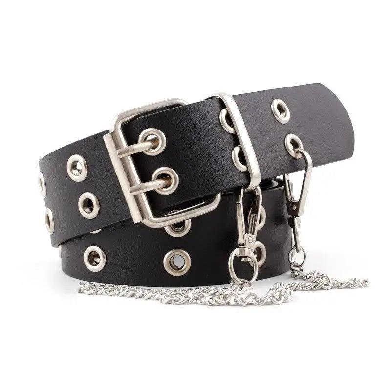 Vintage Adjustable Black Metal Waistband Buckle Leather Waistband For Jeans Trendy Women's Fashionable Design Waistbands 103cm