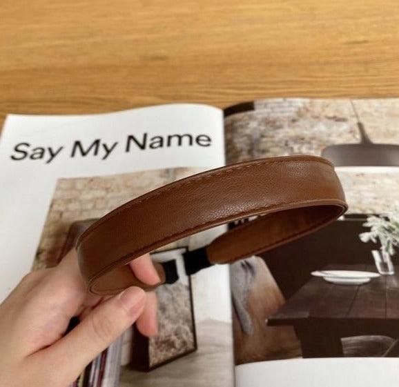 Vintage PU Leather Headband Hairbands Solid Headwear for Women Girls Fashion Hair Band Chic Hair Hoop Gorgeous Hair Accessories For Women