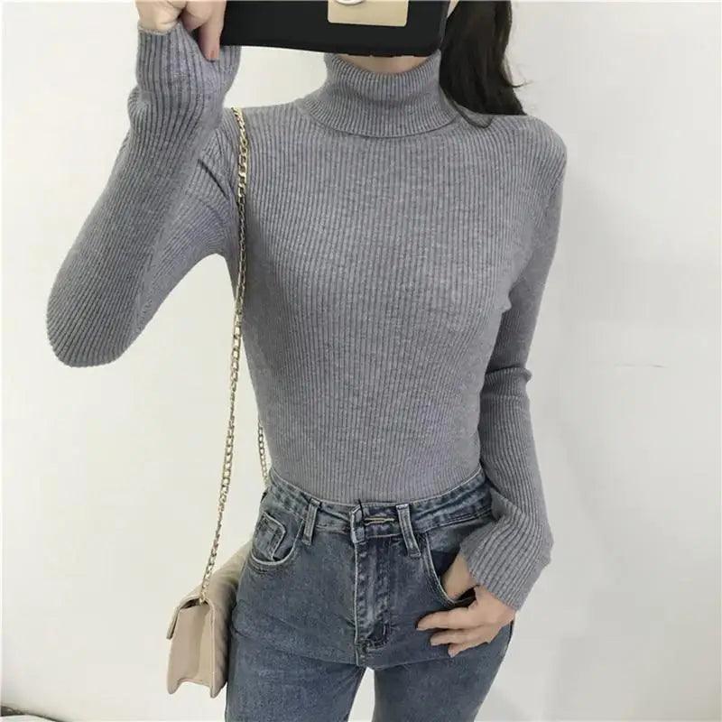 Vintage Style Autumn Winter Thick Sweater For Women Knitted Ribbed Pullover Sweater Long Sleeve Turtleneck Slim Jumper Soft Warm Pullover