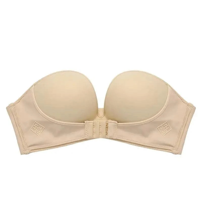 Vintage Style Front Closure Sexy Push Up Bra Women Invisible Bras Underwear Lingerie for Female Brassiere Strapless Seamless Bralette ABC Cup