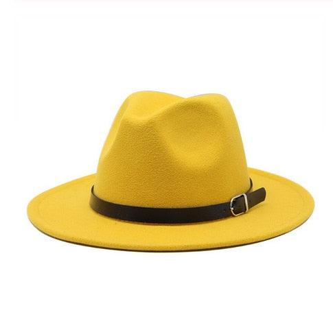 Vintage Winter Autumn Woolen Women Men Belt Buckle Fedora Hat Classic Wide Brim Floppy Hat Retro Warm Top Hat Vintage Cap Women Fedoras Durable Hat