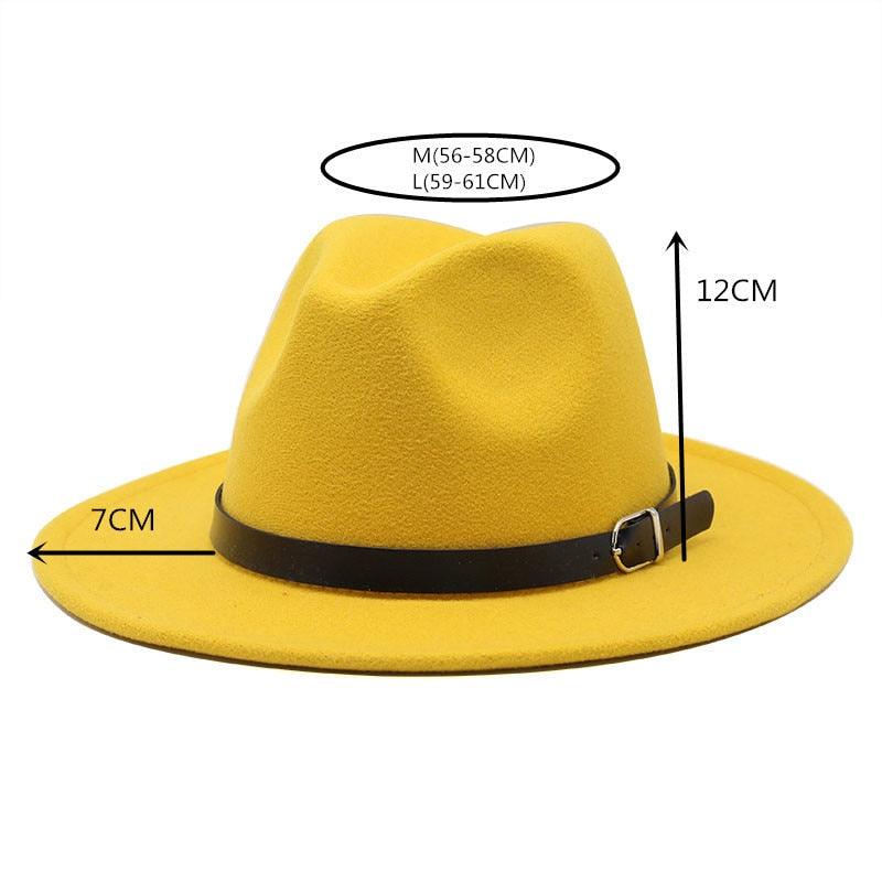 Vintage Winter Autumn Woolen Women Men Belt Buckle Fedora Hat Classic Wide Brim Floppy Hat Retro Warm Top Hat Vintage Cap Women Fedoras Durable Hat