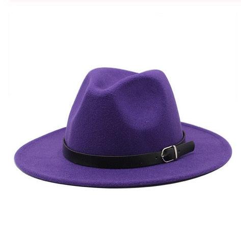 Vintage Winter Autumn Woolen Women Men Belt Buckle Fedora Hat Classic Wide Brim Floppy Hat Retro Warm Top Hat Vintage Cap Women Fedoras Durable Hat