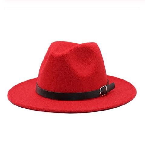 Vintage Winter Autumn Woolen Women Men Belt Buckle Fedora Hat Classic Wide Brim Floppy Hat Retro Warm Top Hat Vintage Cap Women Fedoras Durable Hat