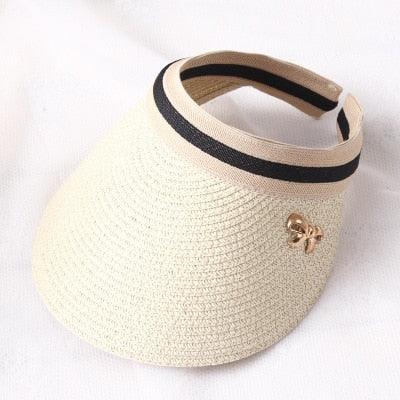 Vintage Women's Sun Hats Handmade Straw Visor Caps Fashionable Adult Sun Beach Top Hats Cute Bowknot Design Fashion Summer Women's Casual Caps Straw Hats Parent-Child Summer Hat Empty Top Beach Hat