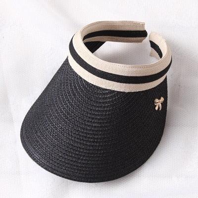 Vintage Women's Sun Hats Handmade Straw Visor Caps Fashionable Adult Sun Beach Top Hats Cute Bowknot Design Fashion Summer Women's Casual Caps Straw Hats Parent-Child Summer Hat Empty Top Beach Hat