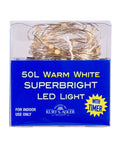 50-Light Battery-Operated Warm White Superbright LED Light Set - Silver Wire
