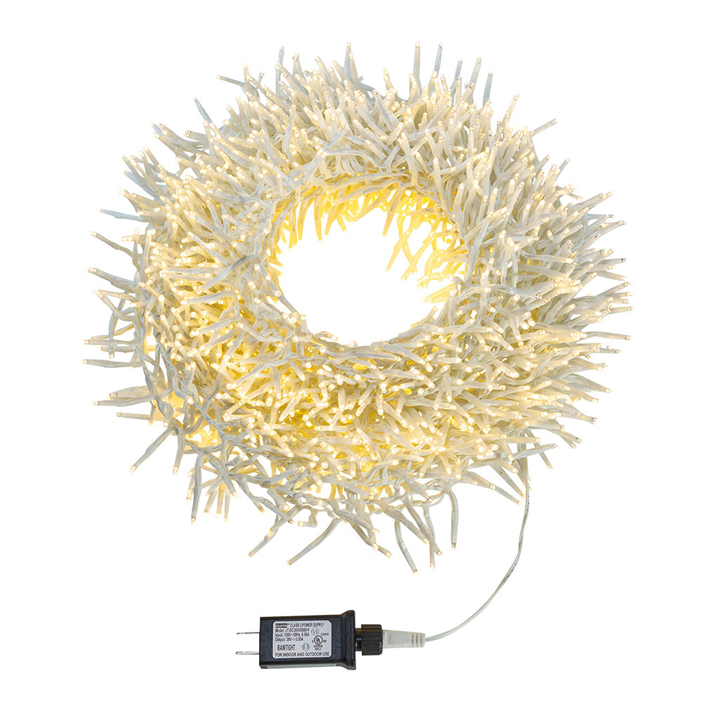 2000-Light Warm White LED White Wire Cluster Garland