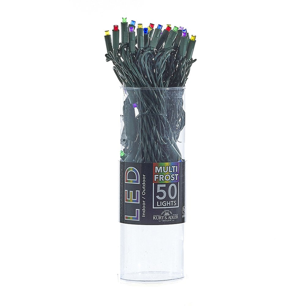 50-Light Multi-Color Frosted LED String Light Set With Green Wire