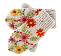 Knit Embroidered Floral Mittens - Cream