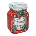 Jar Shaped Christmas Cookie Gift Tin -  Merry Christmas Holly