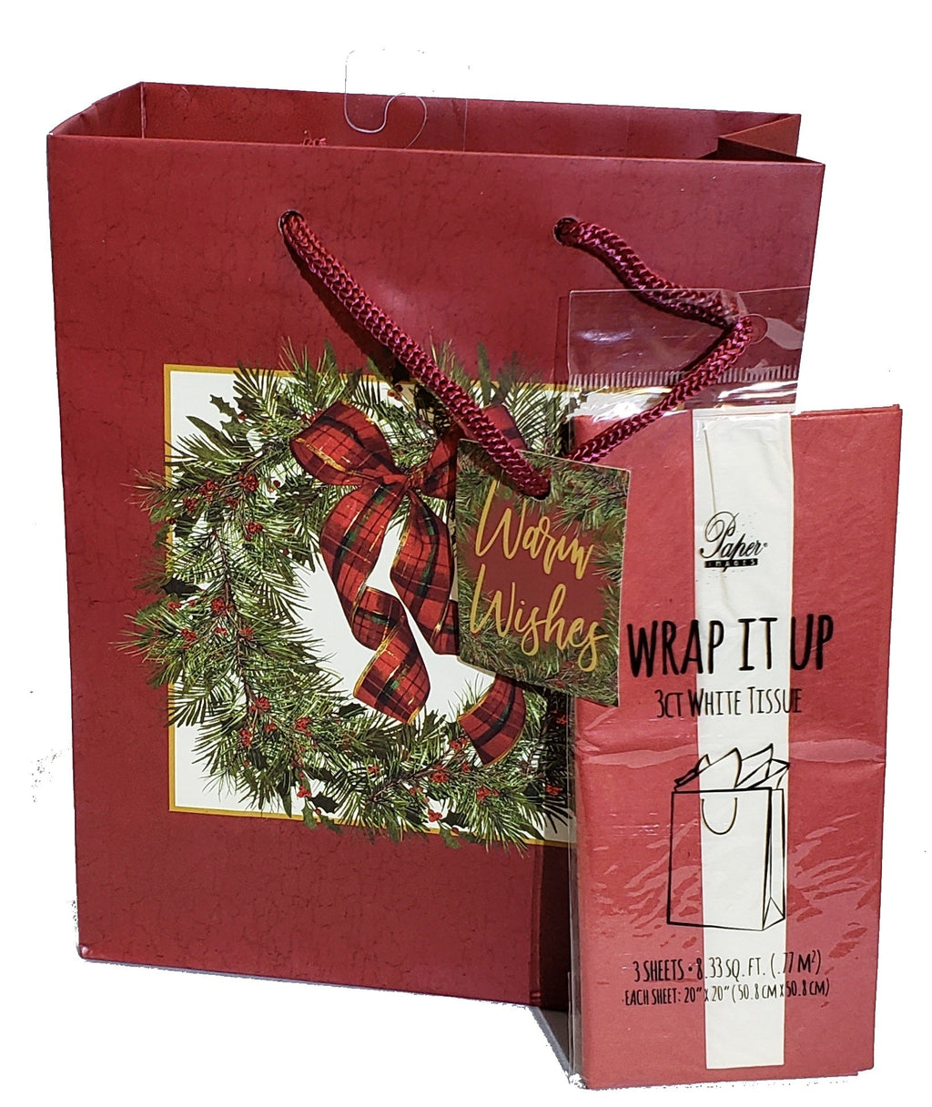 Traditional Gift Bag With Matching Tissue - Medium - Wreath
