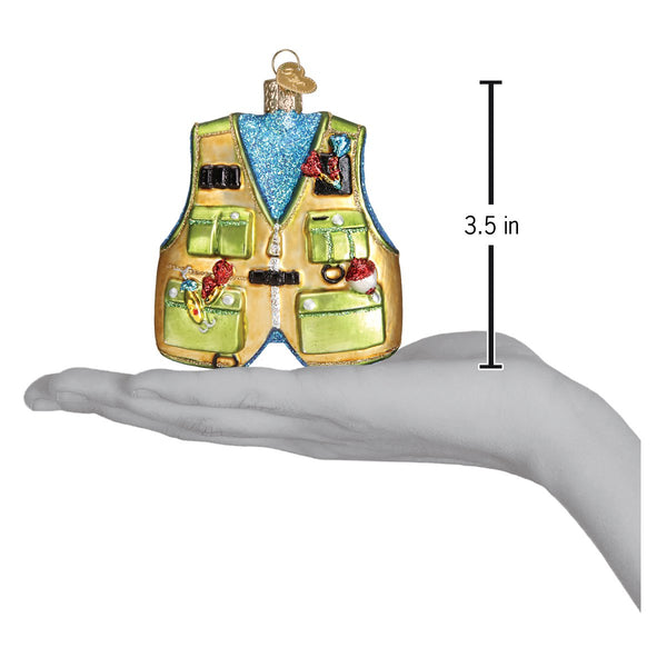 Fishing Vest Glass Ornament