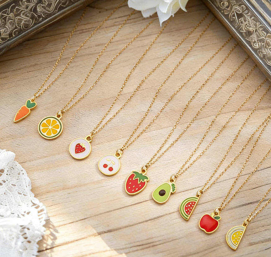 Stainless Steel Enamel Fruit Pendant Necklace