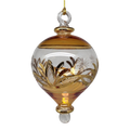 Etched Gold Teardrop Blown Glass Ornament - Gold
