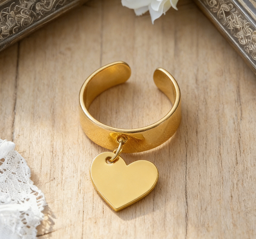 Stainless Steel Heart Ear Cuff & Ring Set