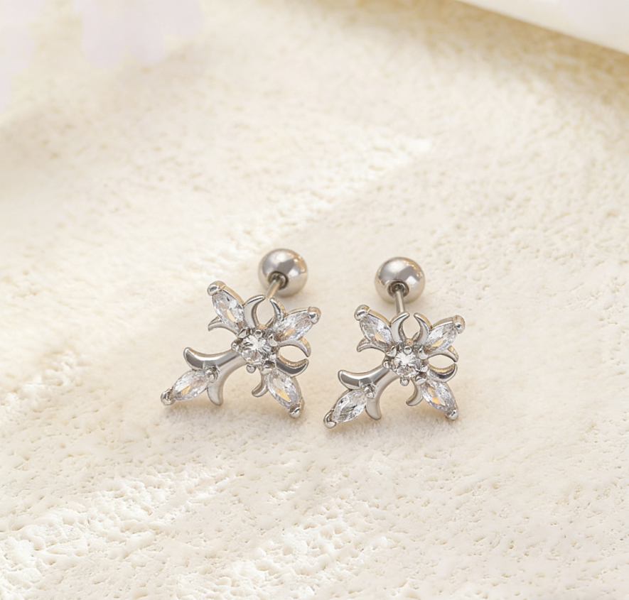 Light Luxury Copper Zircon Cross Earrings