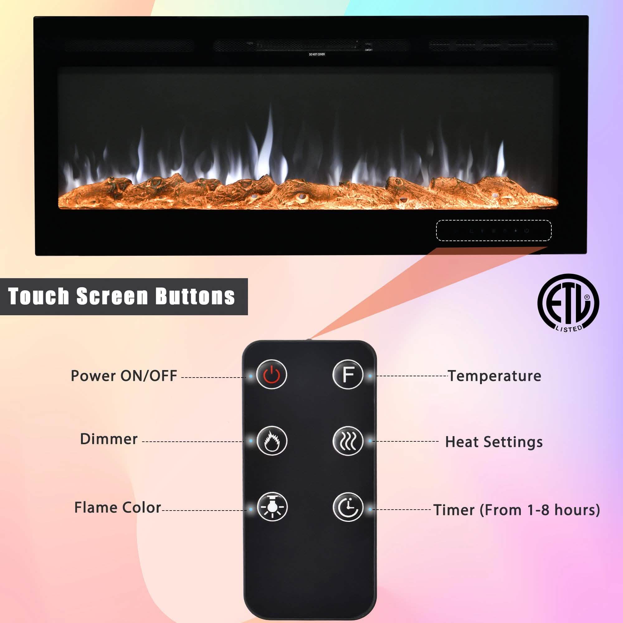 Wall-Mounted Recessed Electronic Fireplace - 50 Inch