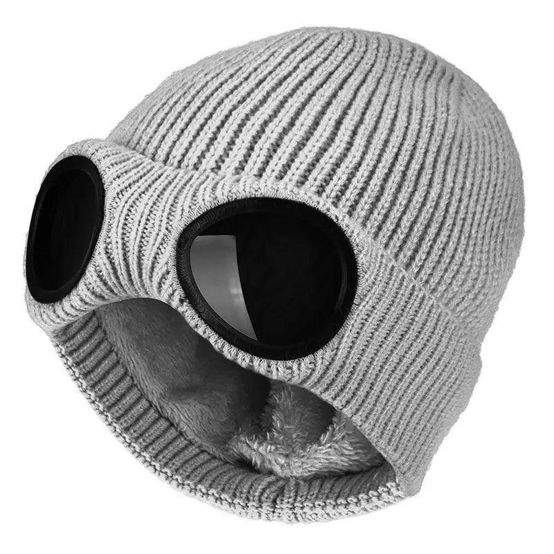Warm Classic Unisex Wool Knitted Goggles Beanie Comfortable Winter Stylish Hat Outdoor Sports Cap For Men Women New Fashion Multi Function Caps