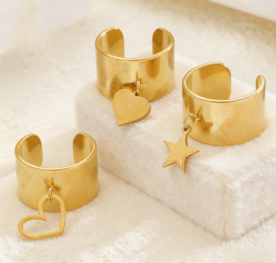 French Vintage Star & Heart Stainless Steel Ring