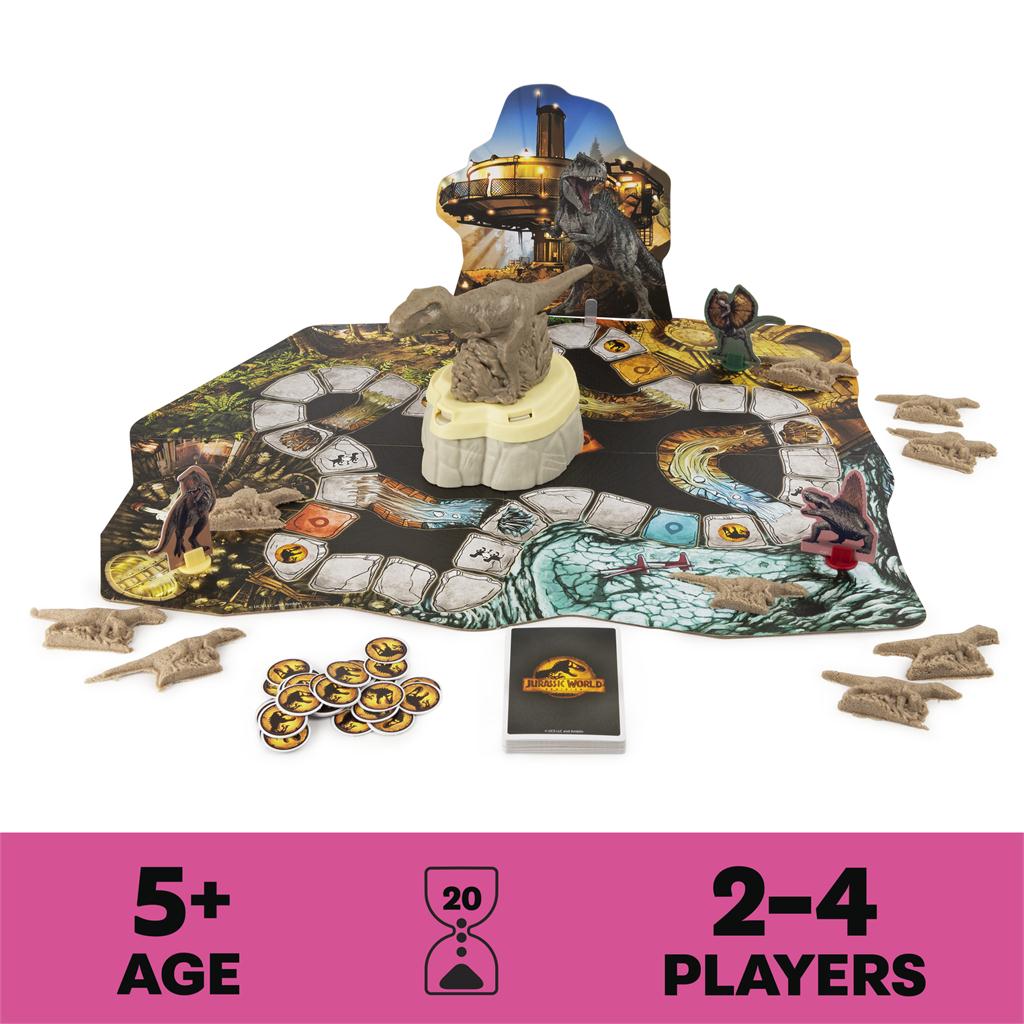 Jurassic World Dominion, Stomp N` Smash Board Game Sensory Dinosaur Toy with Kinetic Sand Jurassic Park Movie Family Game