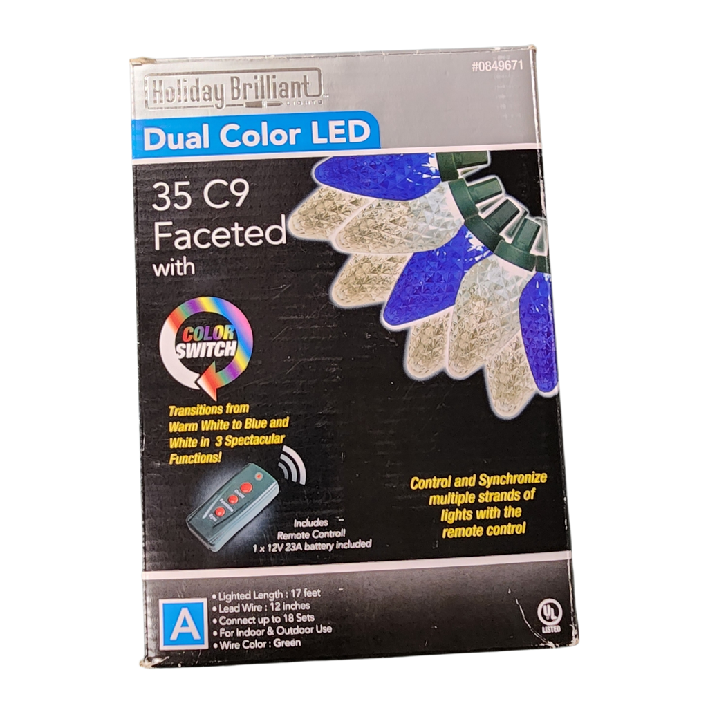 35 Dual Color C9 Faceted with Remote - Blue&White