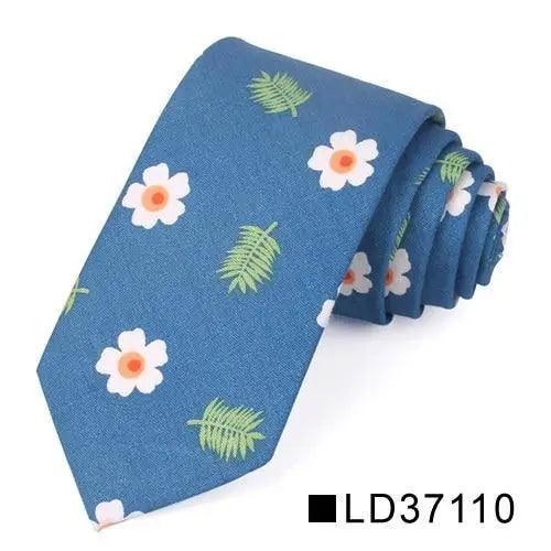 Wedding Men Floral Tie Skinny Cotton Casual Neck Tie Elegant Neckties Flower Print Fashionable Design