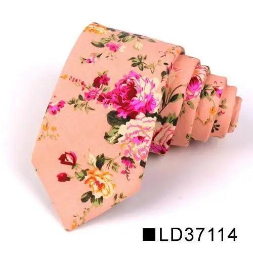 Wedding Men Floral Tie Skinny Cotton Casual Neck Tie Elegant Neckties Flower Print Fashionable Design