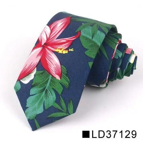 Wedding Men Floral Tie Skinny Cotton Casual Neck Tie Elegant Neckties Flower Print Fashionable Design