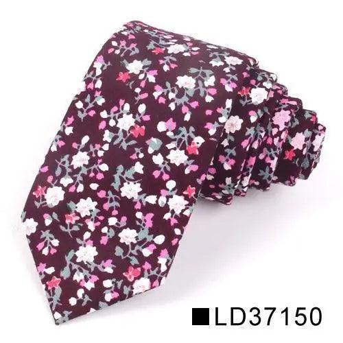 Wedding Men Floral Tie Skinny Cotton Casual Neck Tie Elegant Neckties Flower Print Fashionable Design