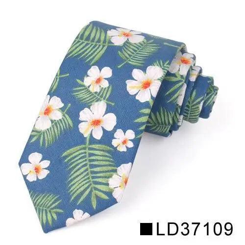Wedding Men Floral Tie Skinny Cotton Casual Neck Tie Elegant Neckties Flower Print Fashionable Design