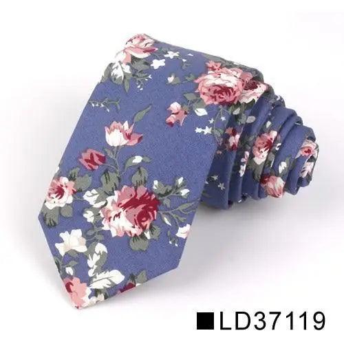 Wedding Men Floral Tie Skinny Cotton Casual Neck Tie Elegant Neckties Flower Print Fashionable Design
