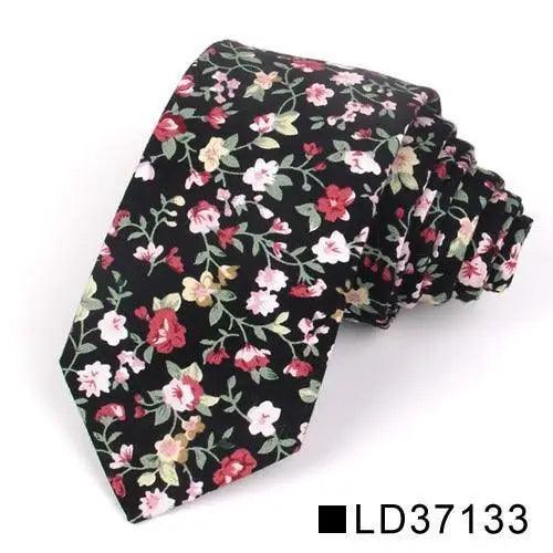 Wedding Men Floral Tie Skinny Cotton Casual Neck Tie Elegant Neckties Flower Print Fashionable Design