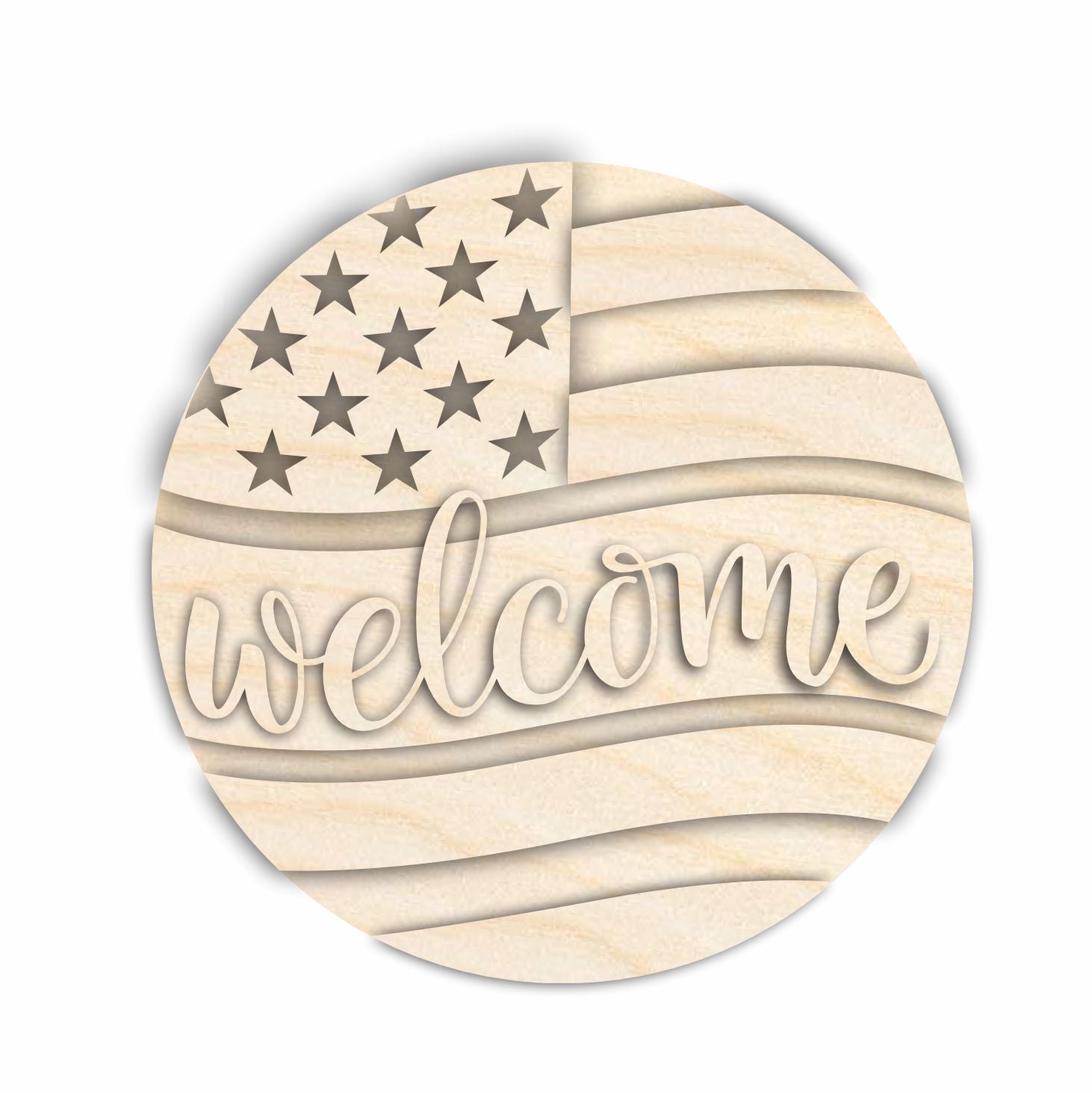 Unfinished Wood Welcome USA Flag Door Sign Kit | Wood Craft Cutouts | 1/4" Thick |