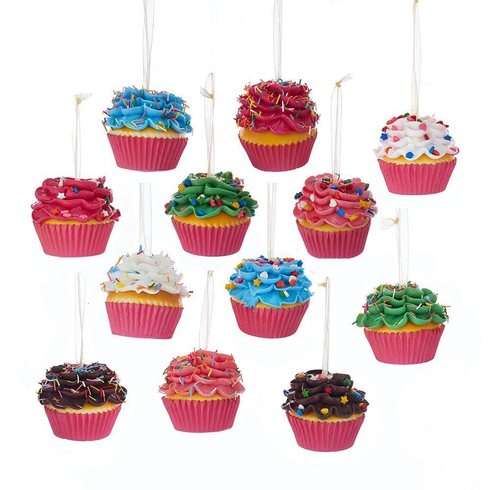 Flower Cupcake Ornaments - Light Blue with Skinny Sprinkles