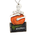 Wooden Halloween Ornament -  Skeleton on a Pumpkin
