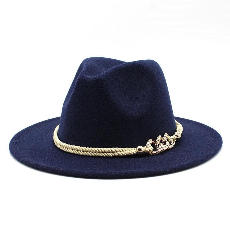 White Elegant Wide Brim Simple Hat Summer Women Lady Retro Wide Brim Hat Charming Fedora Hat Solid Color Fedoras Hat With Chain Men Women Cotton Comfortable Jazz Cap 56-58cm